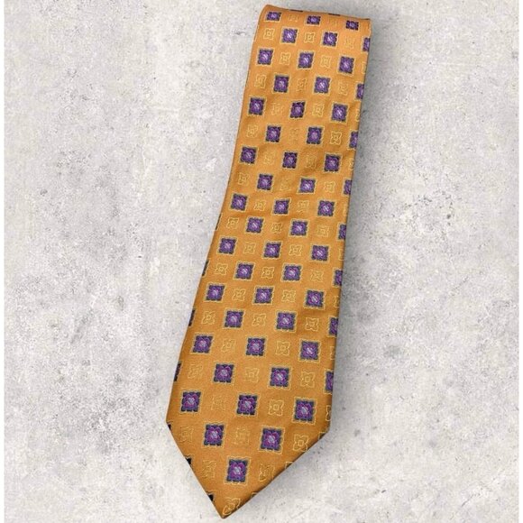 CANALI Silk Tie ITALY Salmon Purple Blue Geometric W:3.6